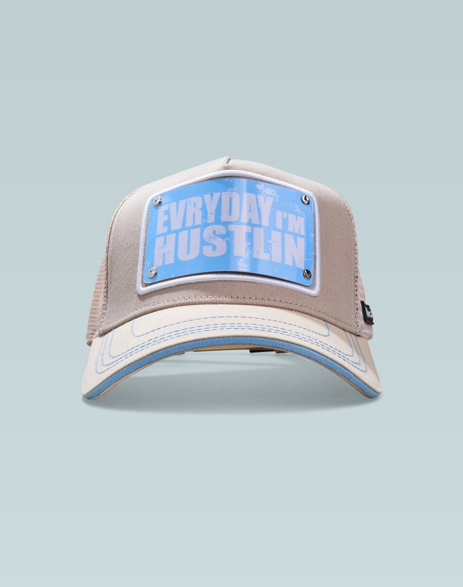 Everyday I’m Hustlin’ Beige Cotton Trucker Cap