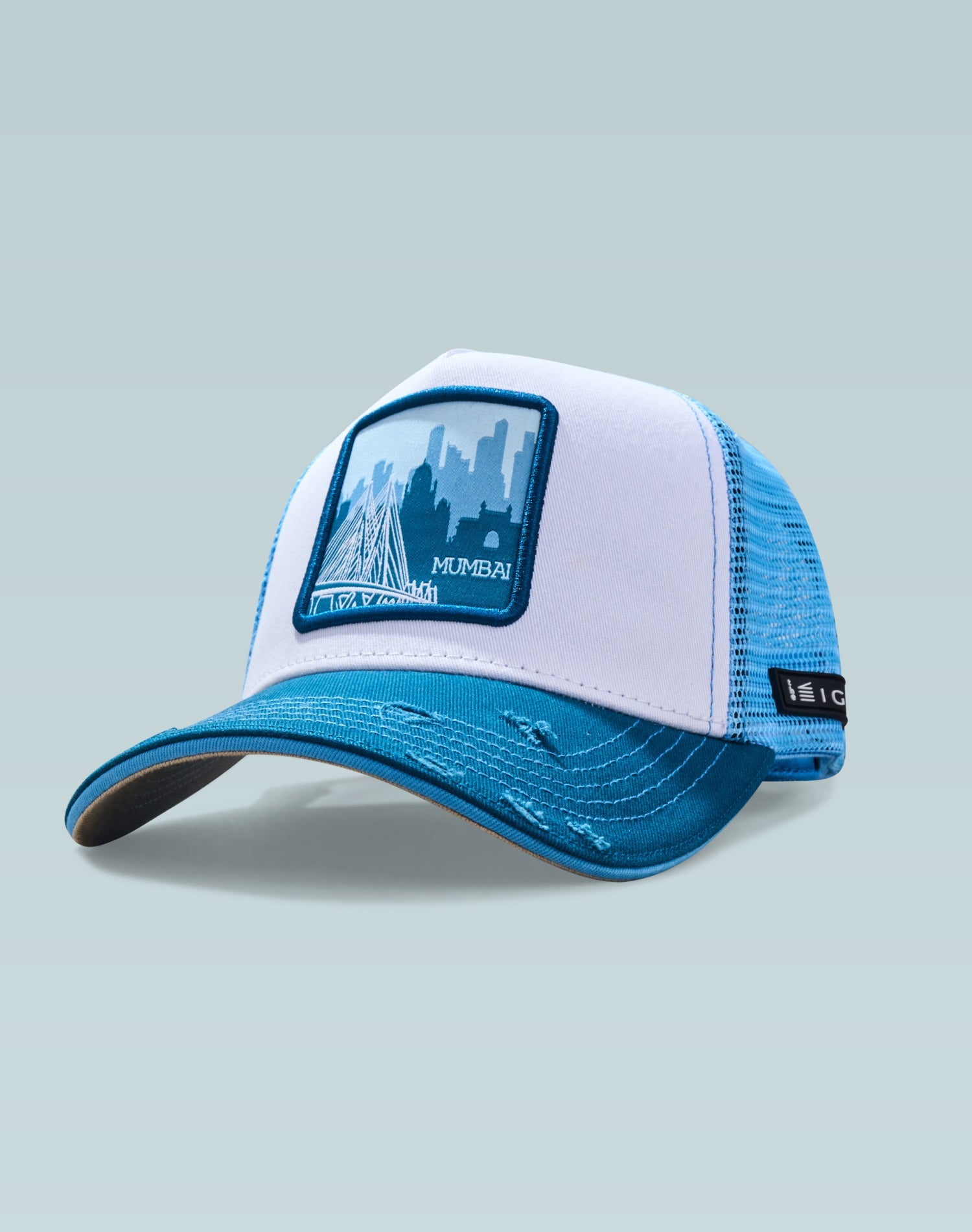 The City of Dreams White and Blue Cotton Trucker Cap