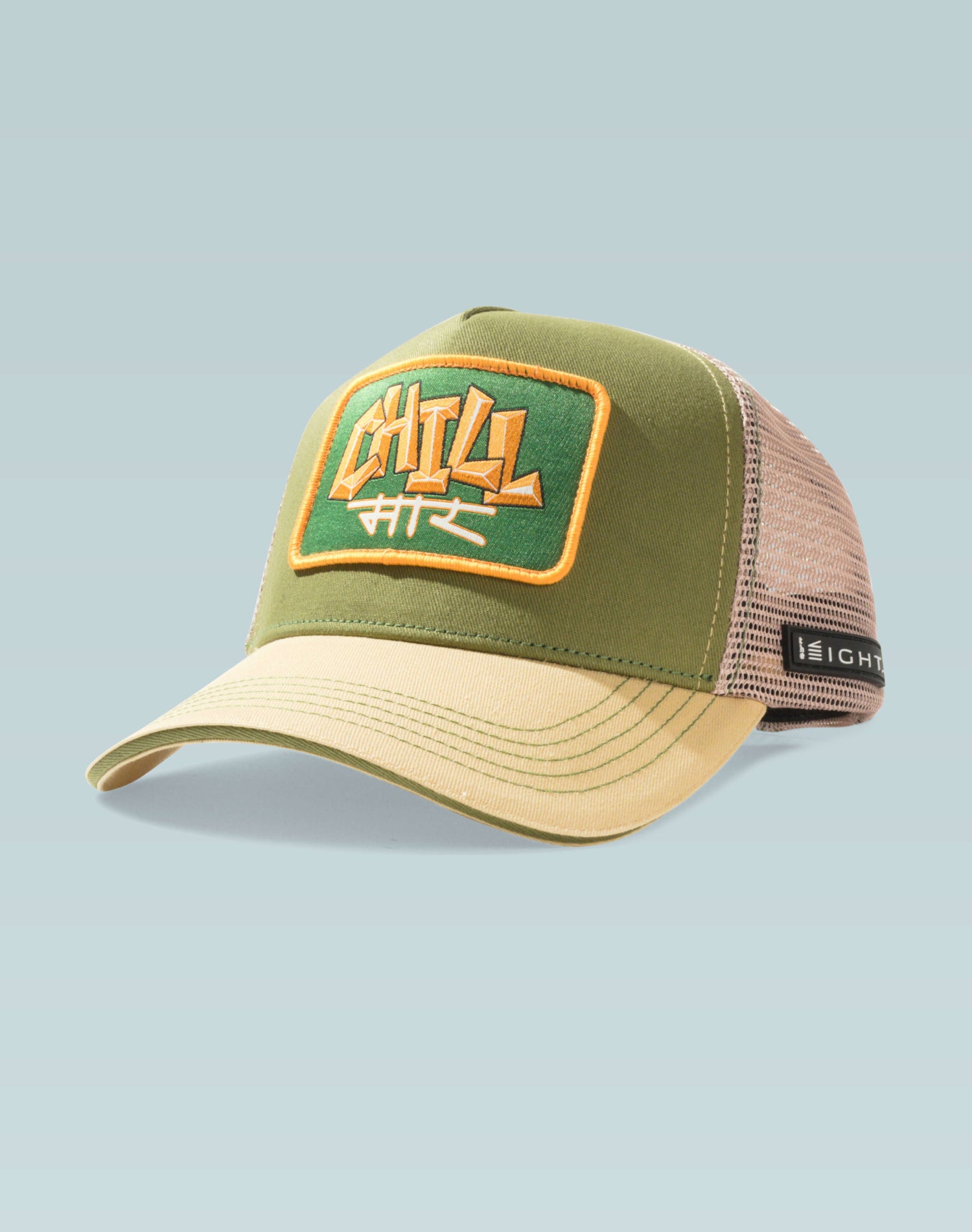 Gelid Olive Green & Beige Cotton Trucker Cap